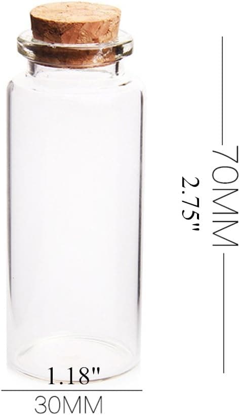 Mini 30 ml glasburkar (3 cm x 7 cm) med kork och träproppar, önskeflaskor/meddelandeflaskor (12 stycken)
