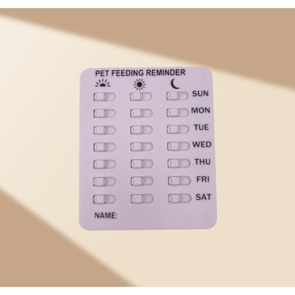 Påmindelse om kæledyrsfoder - Plastikkort til foder og medicin derhjemme, kort til sporing af måltider og doser, hvid 12 cm x 10 cm x 1 cm