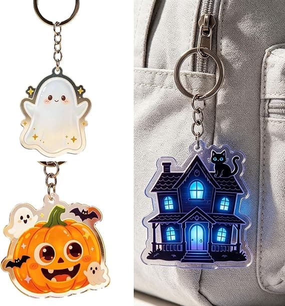Dekorativ Akryl Nyckelring Ryggsäcksberlock för Plånböcker och Väskor, Halloween-tryckt Hänge med Metallspänne (A) A