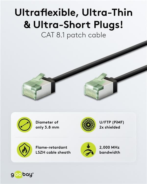 Ultraflexibel patchkabel CAT 8.1, smal, U/FTP, svart