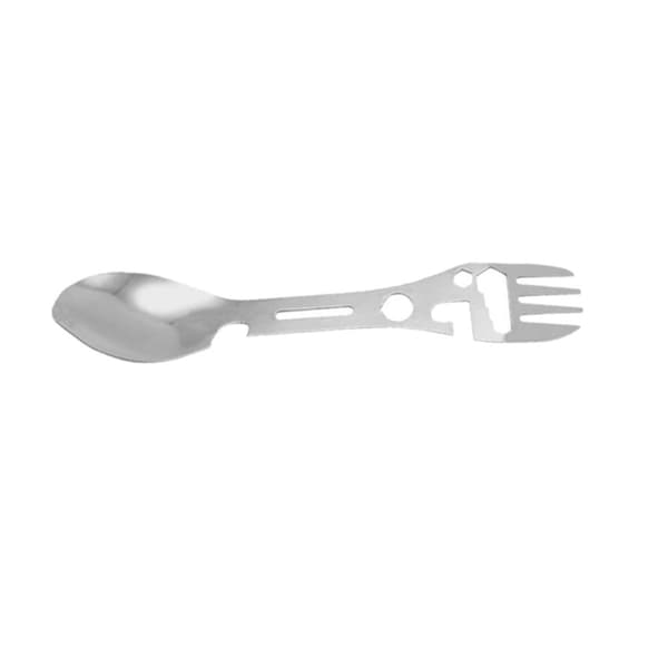 4-pak 10-i-1 rustfrit stål Spork Multifunktionel Ske-Gaffel til Camping, Vandring og Rejser med Flaskeåbner, Unbrakonøgle og Sav Sølv