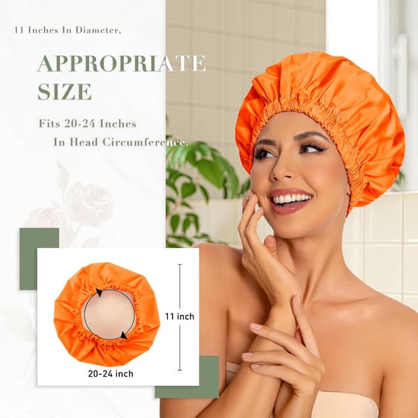 Gjenbrukbare dusjhetter for kvinner, vanntett lue for langt hår, oransje, elastisk passer til hodestørrelse 20\"-24\" Orange