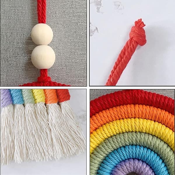 Regnbåge pom-pom väggbonad, DIY handvävd färgglad regnbåge väggdekoration (1 st)