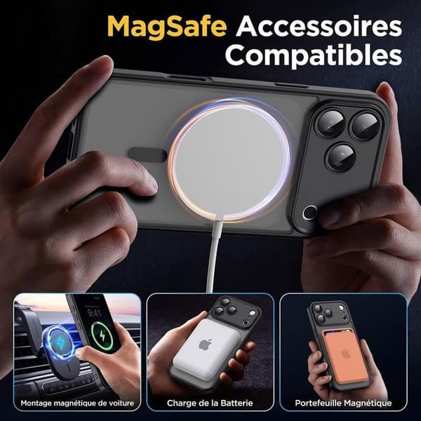 iPhone 18 Pro cover med magnetisk ring og kamerabeskyttelse - transparent sort Svart
