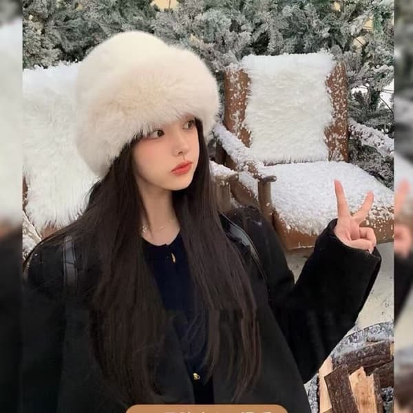 Blød Faux Fur Bøllehat - Varm Vinter Mongolsk Hat med Øreklapper Hvid White