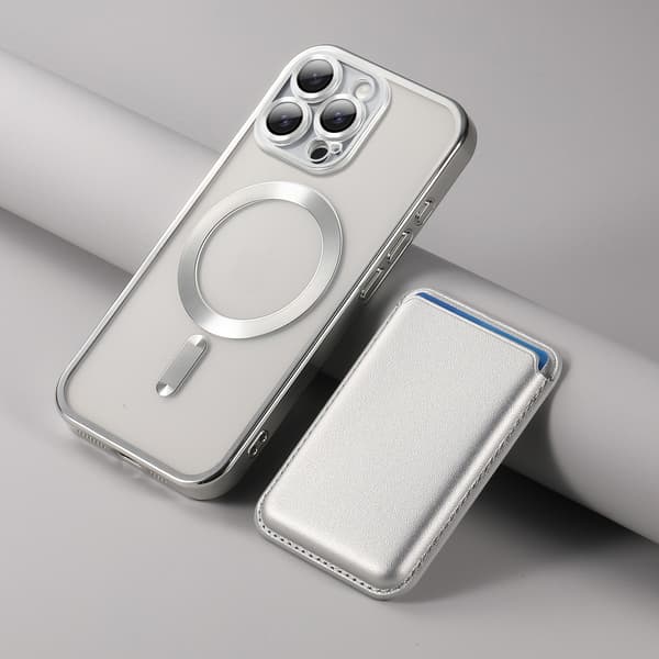 Sølv magnetisk etuisæt kompatibelt med iPhone 17 - Inkluderer Magsafe kortholder