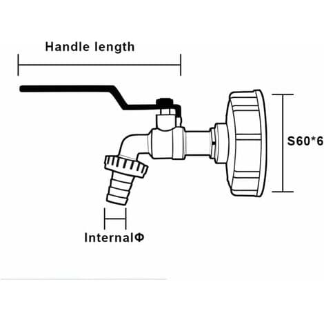 Regnvandsopsamlingsventil til 1000L IBC-tank, adapter til 1/2\" IBC-tank, messing PP-ventil, groft gevind 60 mm (3/4\")