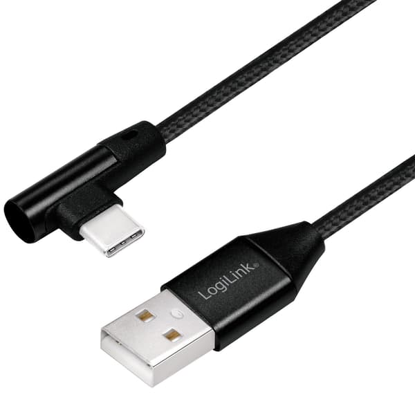 USB-A–USB-C-kaapeli, kulmikas, punottu, 15 W, 0,3 m