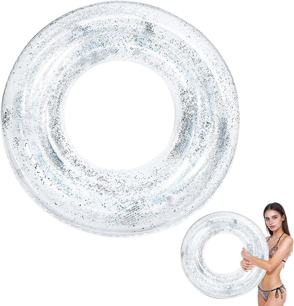 Badrring Uppblåsbara Gummiringar för Barn Vuxna, 90 cm Uppblåsbar Poolring Flytleksaker Simringar Vattenflyt Uppblåsbara Poolflyt (silver) silver
