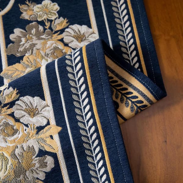 Luksuriøs bordløper med multi-dusker, lang elegant brodert jacquard bordløper kommode skjerf (Blå, 14x55 tommer)