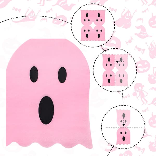 100 stk. Halloween Spøkelsesservietter Hvite 2-lags Engangs Brettet, rosa pink