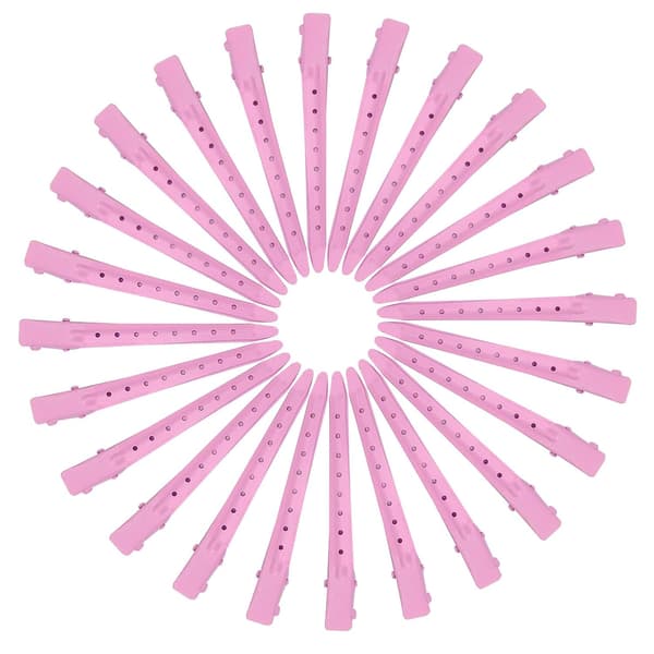 Sæt med 24 næbclips, 8,9 cm, rustfrit metal, med huller, til hårstyling og hårfarvning, pink.