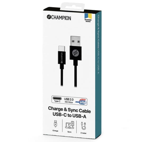 USB-A till USB-C-kabel 2m Svart