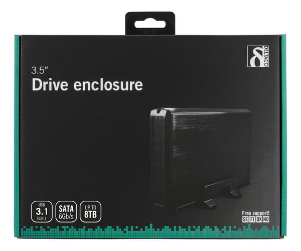 Externt kabinett för 1x 3,5\" SATA-hårddisk, USB 5Gb/s, svart