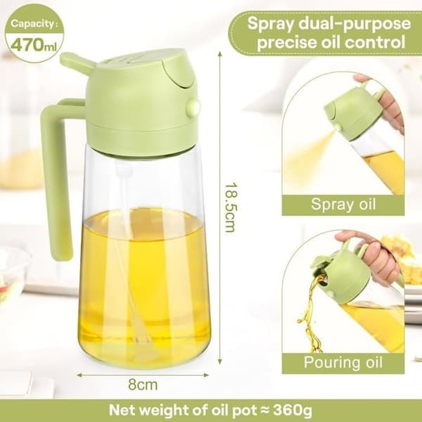 470 ml oliesprøjte og dispenser 2 i 1, olivenoliesprøjte, køkkenoliesprøjte i glas [A1]
