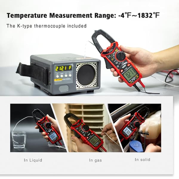 HT206D Klemmemeter, 6000 Tællinger Auto-Range Multimeter 600A AC/DC Strøm, 600V AC/DC Spænding med LCD Baggrundsbelysning, Kapacitans