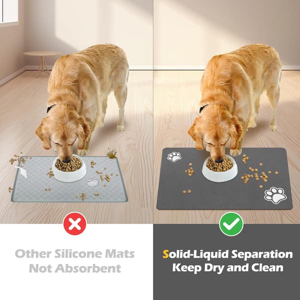 Fodermåtte til kæledyr - Absorberende måtte til hunde- og vandskåle (40,6 x 61 cm, mørkegrå)