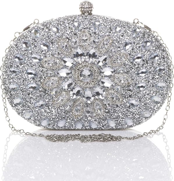 Diamantutsmyckad oval balkopplingsväska (silverfärgad, 19,5 cm*4,5 cm*15,5 cm) silvery