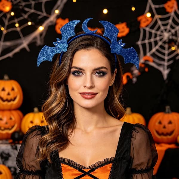Blå Glitter Fladdermus Måne Pannband Halloween Håraccessoarer (17cm×18cm) blue
