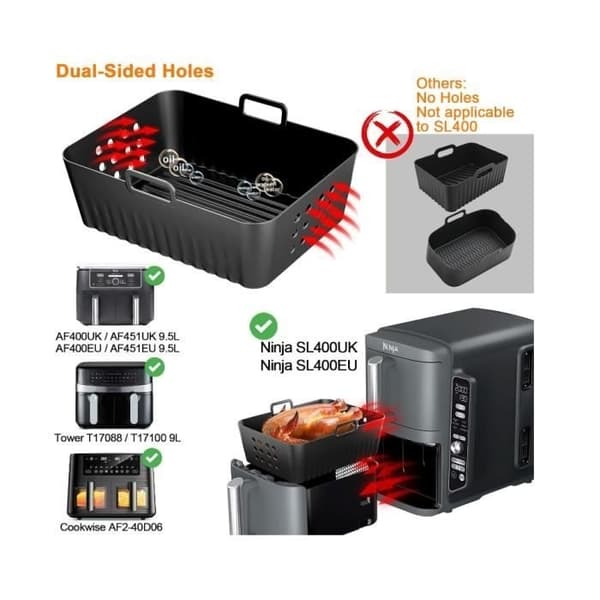 2-pack airfryerform för Ninja Double Stack XL airfryer SL400EU, tillbehör i silikon Airfryer Foodi Max - sh