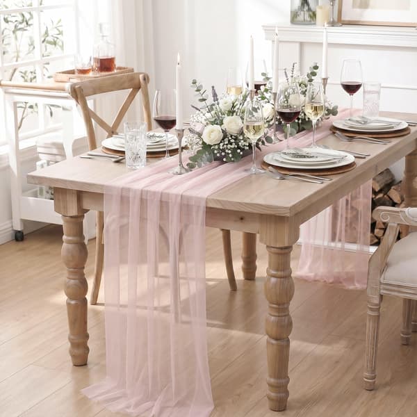 Blushing Pink Boho Cheesecloth Gauze bordslöpare 70 x 300 cm pink