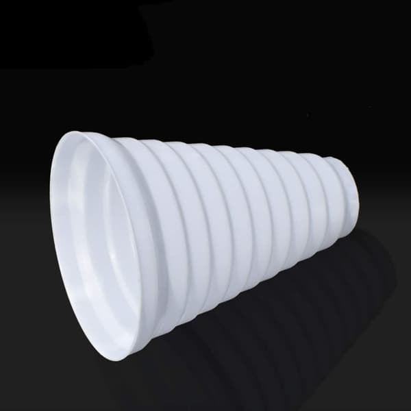 Universal reduktionsstykke til ventilationssystemer, diameter 80/200 mm, PVC-reduktionsstykke, ventilation af runde rør med udsugningsventilatorer til HVAC-systemer.