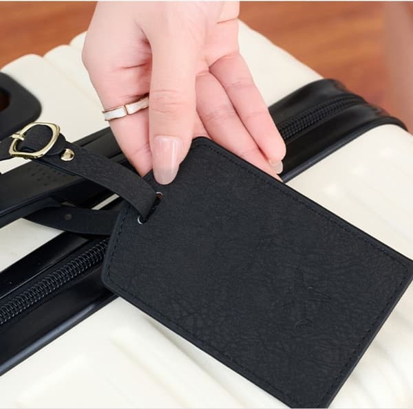 Bagagemærke med navneskilt - PU rejsemærke til tasker og kufferter, forhindrer tab af bagage sort Black