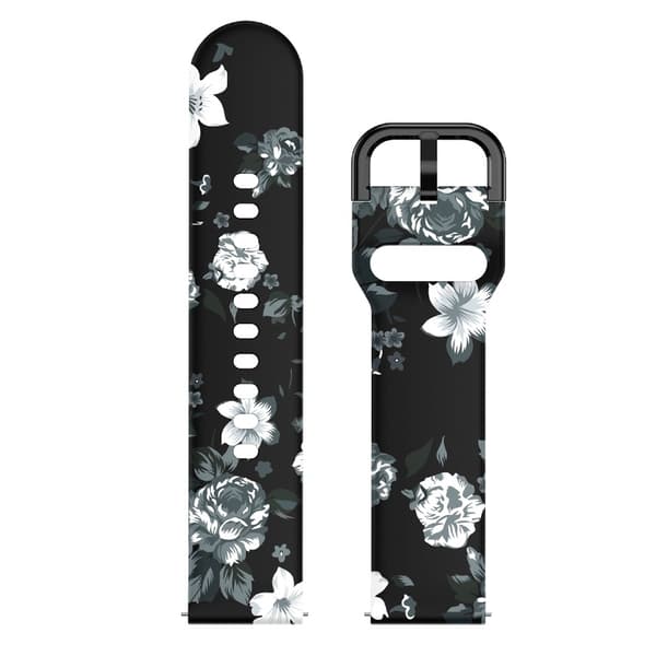 Silikone armbånd til Samsung Galaxy Watch Grå blomster på sort baggrund 20 mm Grå blomster på sort baggrund