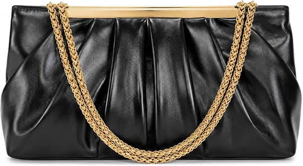 Ruched Aftenclutch med Kæderem Bryllupsfestpung (sort) black