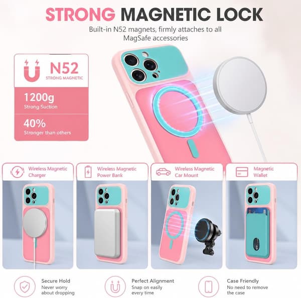 iPhone 15 Pro magnetisk deksel i kontrastfarger, rosa iphone15PRO