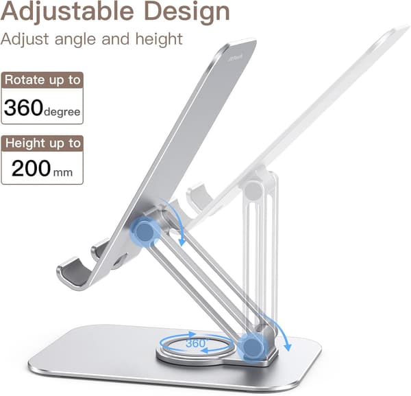 Desktop tablet stander, justerbar drejestander, foldbar bærbar holder til 4-13 tommer tablets (sølv)