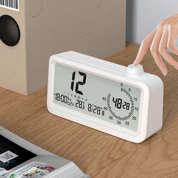 Oppladbar smart vekkerklokke med LCD, nattlys og nedtellingstimer Hvit White