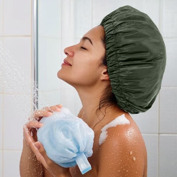 Genanvendelige badehætter til kvinder, vandtæt badehætte til langt hår, grøn, elastisk passer til hovedstørrelse 20\"-24\" Army Green