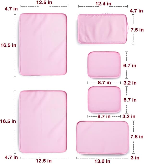 Set med 6 resväskor med skopåse (rosa)