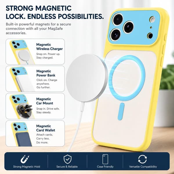 iPhone 18 Pro Magnetisk deksel i kontrastfarger, hvit iphone 18PRO