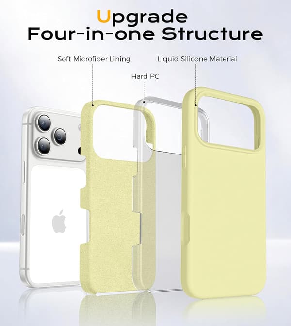 iPhone 18 Pro-deksel, flytende silikondeksel, kremgul iPhone18PRO