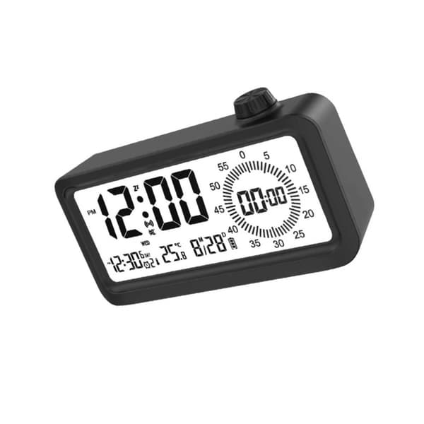 Genopladelig Smart Vækkeur med LCD, Natlys og Nedtællingstimer Sort Black