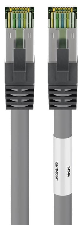 RJ45 (CAT 6A, 500 MHz) patchkabel med CAT 8.1 S/FTP råkabel, grå