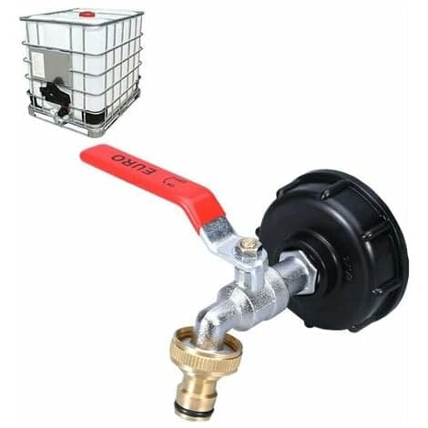 Regnvandsopsamlingsventil til 1000L IBC-tank, adapter til 1/2\" IBC-tank, messing PP-ventil, groft gevind 60 mm (3/4\")