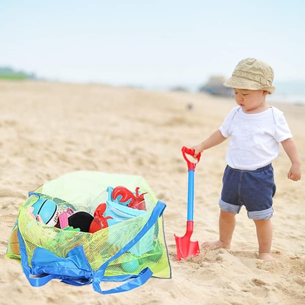 Mesh strandtasker til legetøj og sand, foldbare tasker til opbevaring af muslingeskaller, hurtigtørrende opbevaringstaske til børn