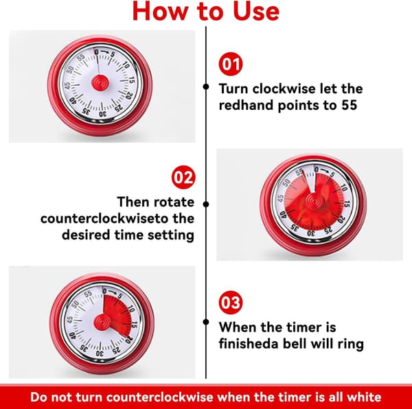 Madlavning Magnetisk Timer Dreje Urskive Nem Opvikling Rustfrit Stål Bagside Multi Scene Tids Påmindelsesur (rød) red