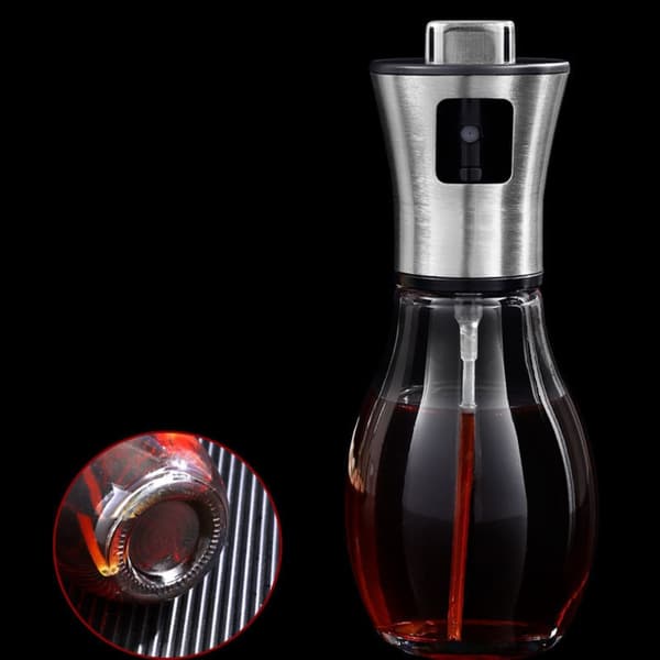 200 ml rund oliesprayflaske - Fødevaregodkendt 304 rustfrit stål og glas, presset forseglet lækagesikker oliedispenser til madlavning og grillning