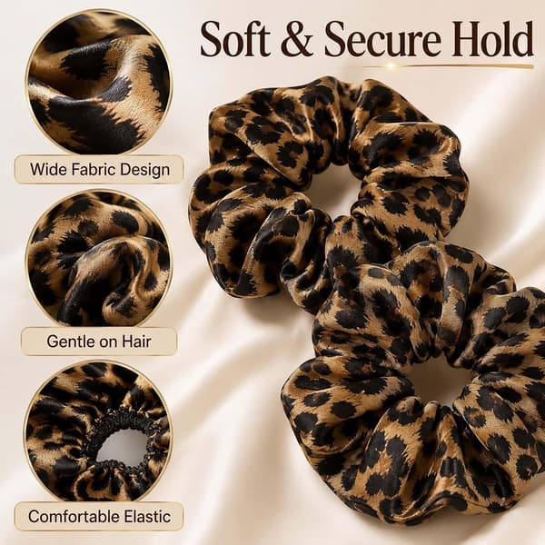 2-pak overdimensionerede mørke leopardprint satin scrunchies til kvinder