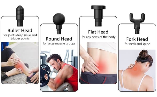Massagepistol med 6 udskiftelige massagehoveder Sort