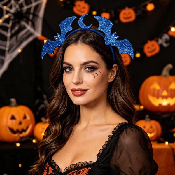 Blått Glitter Flaggermus Måne Pannebånd Halloween Hårpynt (17cm×18cm) blue