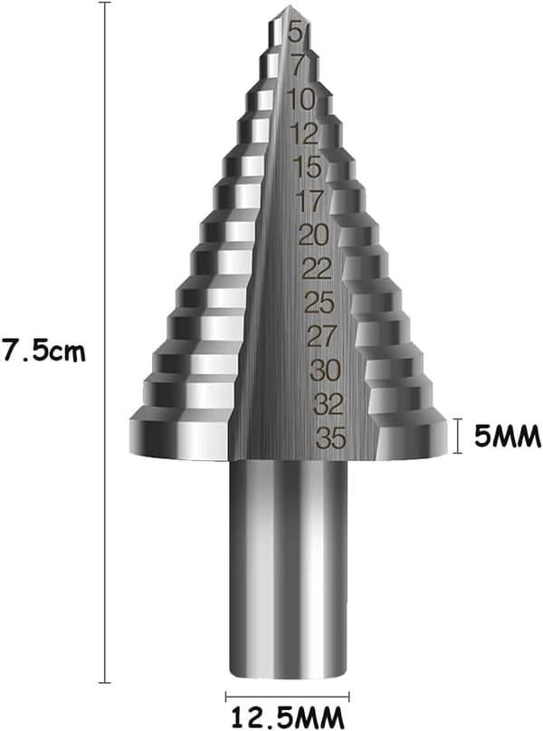 Trinbor, dobbelt slids konisk fræser (5 mm-35 mm) med titaniumbelægning, solid, perfekt til plast, messing, aluminium, PVC