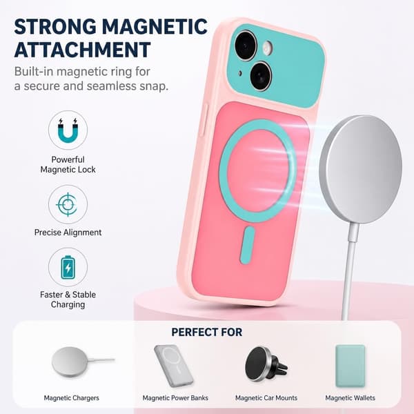 iPhone 15 magnetisk deksel i kontrastfarger, rosa iphone15