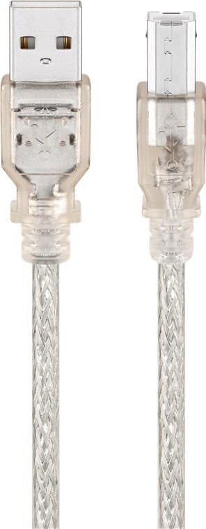 USB-A–USB-B-kaapeli, 1,8 m, läpinäkyvä