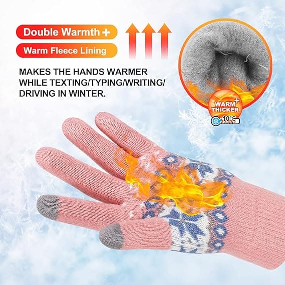 Vinter Touchscreen Hansker Varme Termiske Mykt Fôr Elastisk Mansjett for Kvinner Light pink