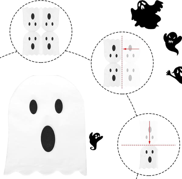 100 stykker Halloween spøgelsesservietter hvide 2-lags engangs foldede, hvide white